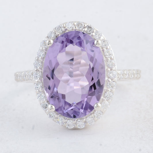 6.34 Ct Oval Amethyst 925 Sterling Silver Ring