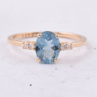 1.14 Ct Oval Natural Aquamarine 14K Gold Ring
