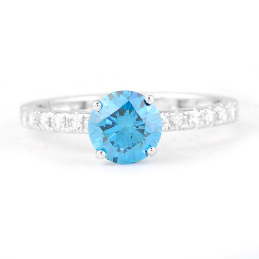 1.43 Carats Blue Lab Grown Diamond 14K Gold Ring
