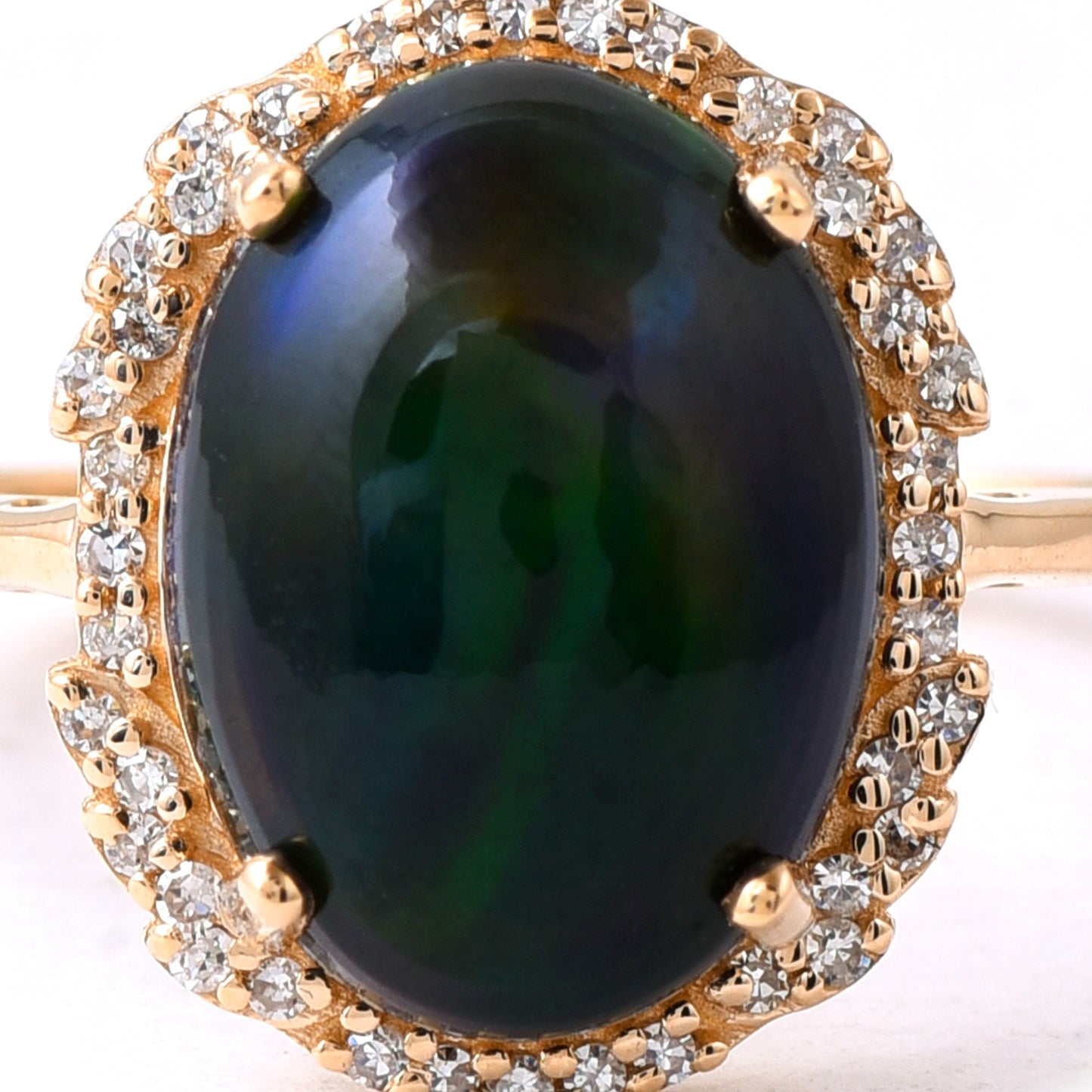 3.61 Ct Oval Cabochon Cut Natural Black Opal 14K Gold Ring