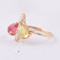 1.86 Ct Pear Cabochon Natural Multi Coloured Tourmaline 14K Gold Ring
