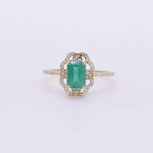1.35 Ct Octagon Step Cut Natural Emerald 14K Gold Ring