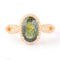 2.88 Ct Oval Mixed Cut Natural Green Sapphire 14K Gold Ring