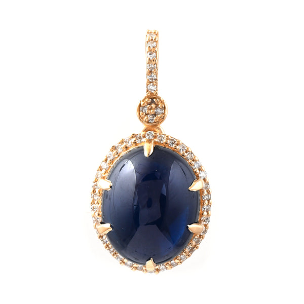 6.55 Ct Oval Cabochon Cut Natural Sapphire 14K Gold Pendant