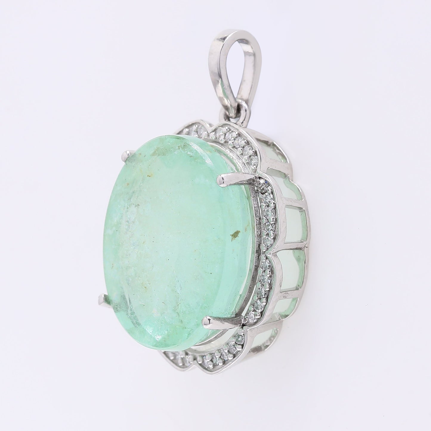 10.78 Ct Oval Mixed Cut Natural Beryl 950 Platinum Pendant