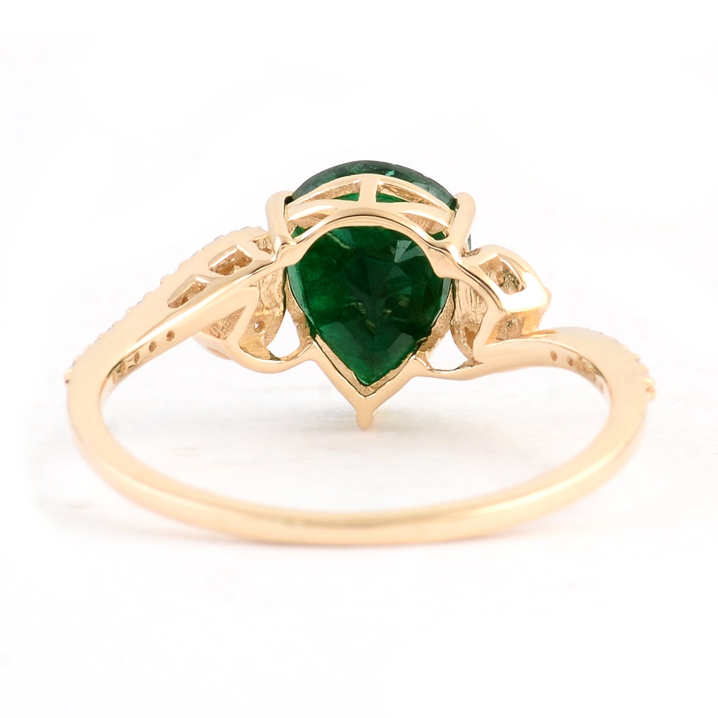 1.57 Ct Pear Mixed Cut Natural Beryl Emerald 14K Gold Ring