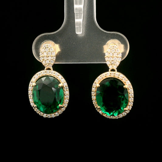 4.94 Ct Oval Mixed Cut Lab Grown Emerald 14K Gold Earrings