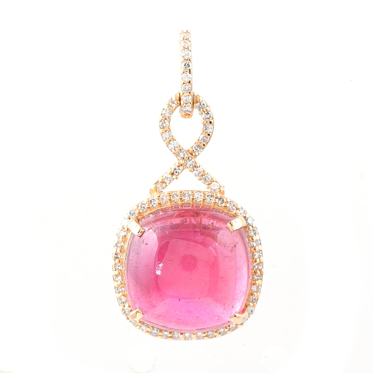 7.70 Ct Cushion Cabochon Cut Natural Rubellite 14K Gold Pendant