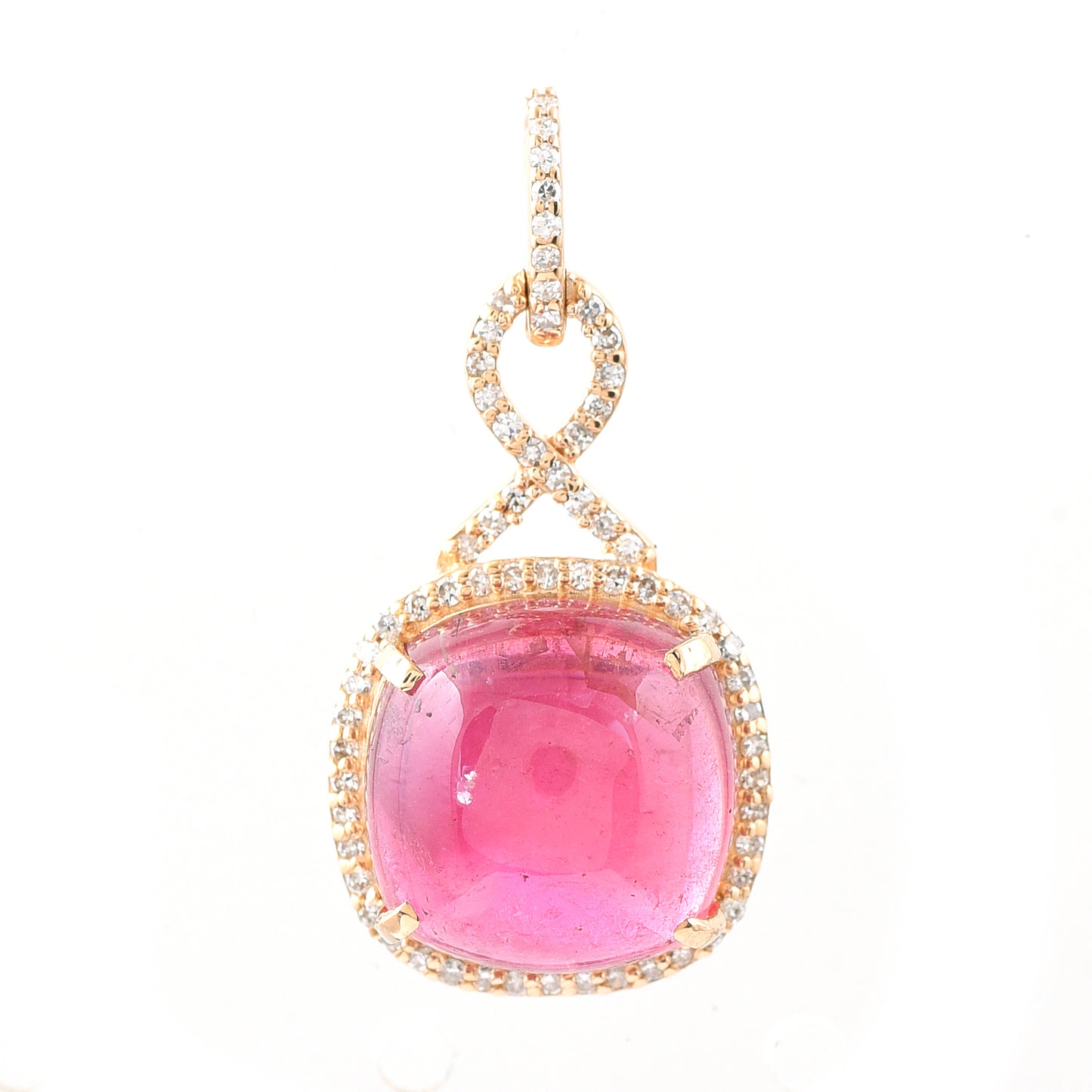 7.70 Ct Cushion Cabochon Cut Natural Rubellite 14K Gold Pendant