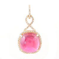 7.70 Ct Cushion Cabochon Cut Natural Rubellite 14K Gold Pendant