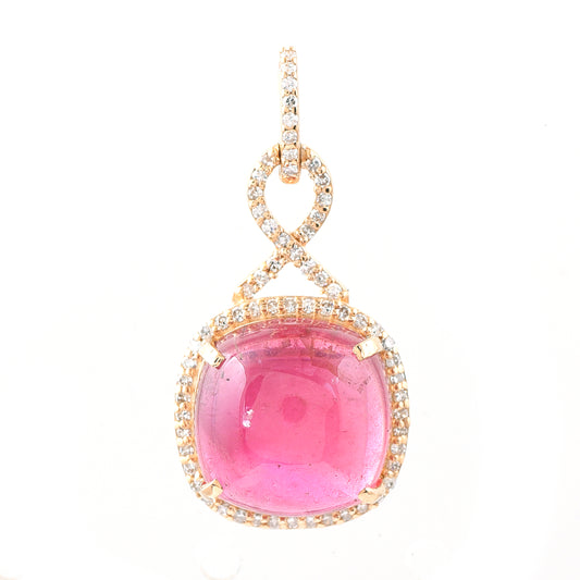 7.70 Ct Cushion Cabochon Cut Natural Rubellite 14K Gold Pendant