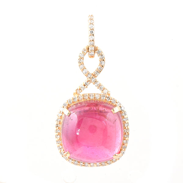 7.70 Ct Cushion Cabochon Cut Natural Rubellite 14K Gold Pendant