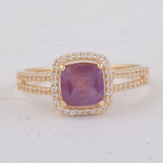 2.15 Ct Cushion Fancy Sapphire 9K Gold Ring