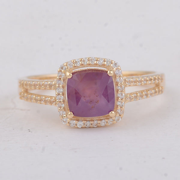 2.15 Ct Cushion Fancy Sapphire 9K Gold Ring