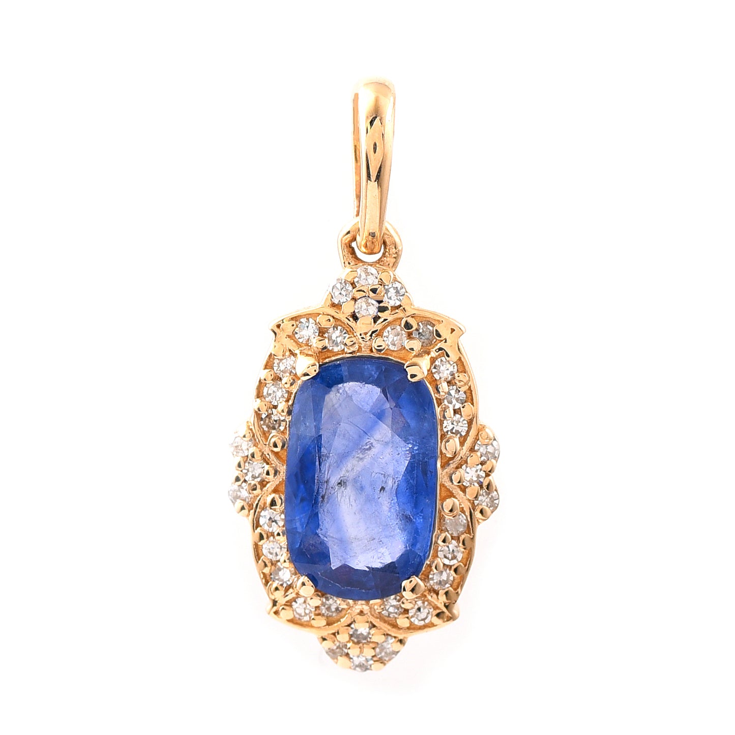 1.50 Ct Cushion Mixed Cut Natural Sapphire 14K Gold Pendant