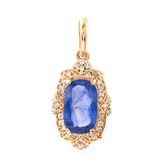 1.50 Ct Cushion Mixed Cut Natural Sapphire 14K Gold Pendant