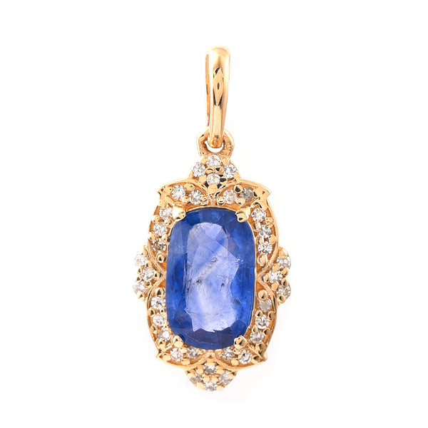 1.50 Ct Cushion Mixed Cut Natural Sapphire 14K Gold Pendant