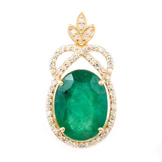 4.06 Ct Oval Natural Emerald 14K Gold Pendant