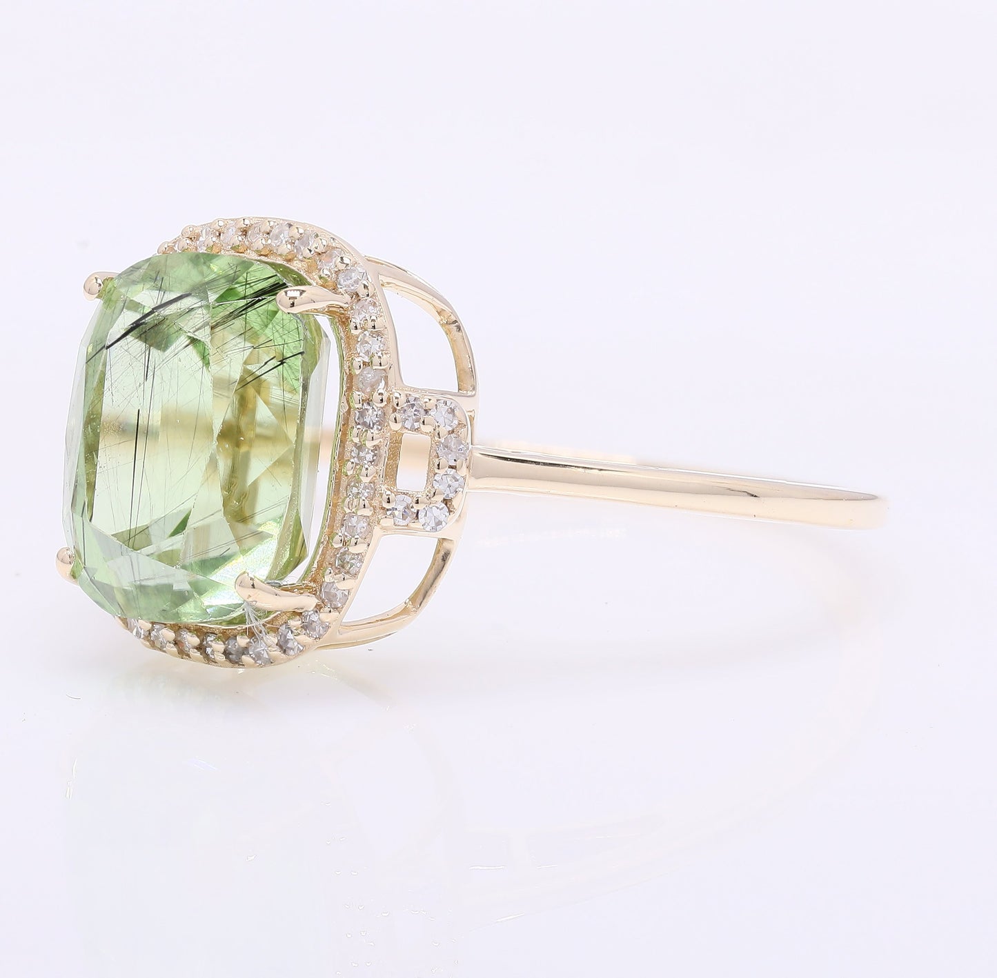 5.15 Ct Cushion Mixed Cut Natural Peridot 14K Gold Ring