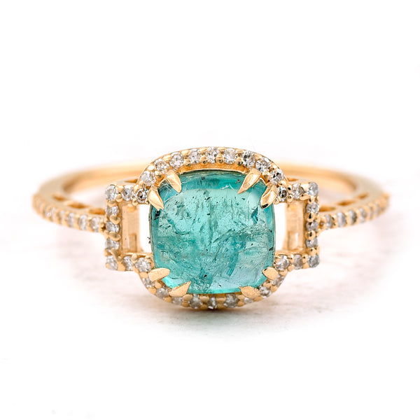 1.86 Ct Cushion Cabochon Cut Natural Emerald 14K Gold Ring