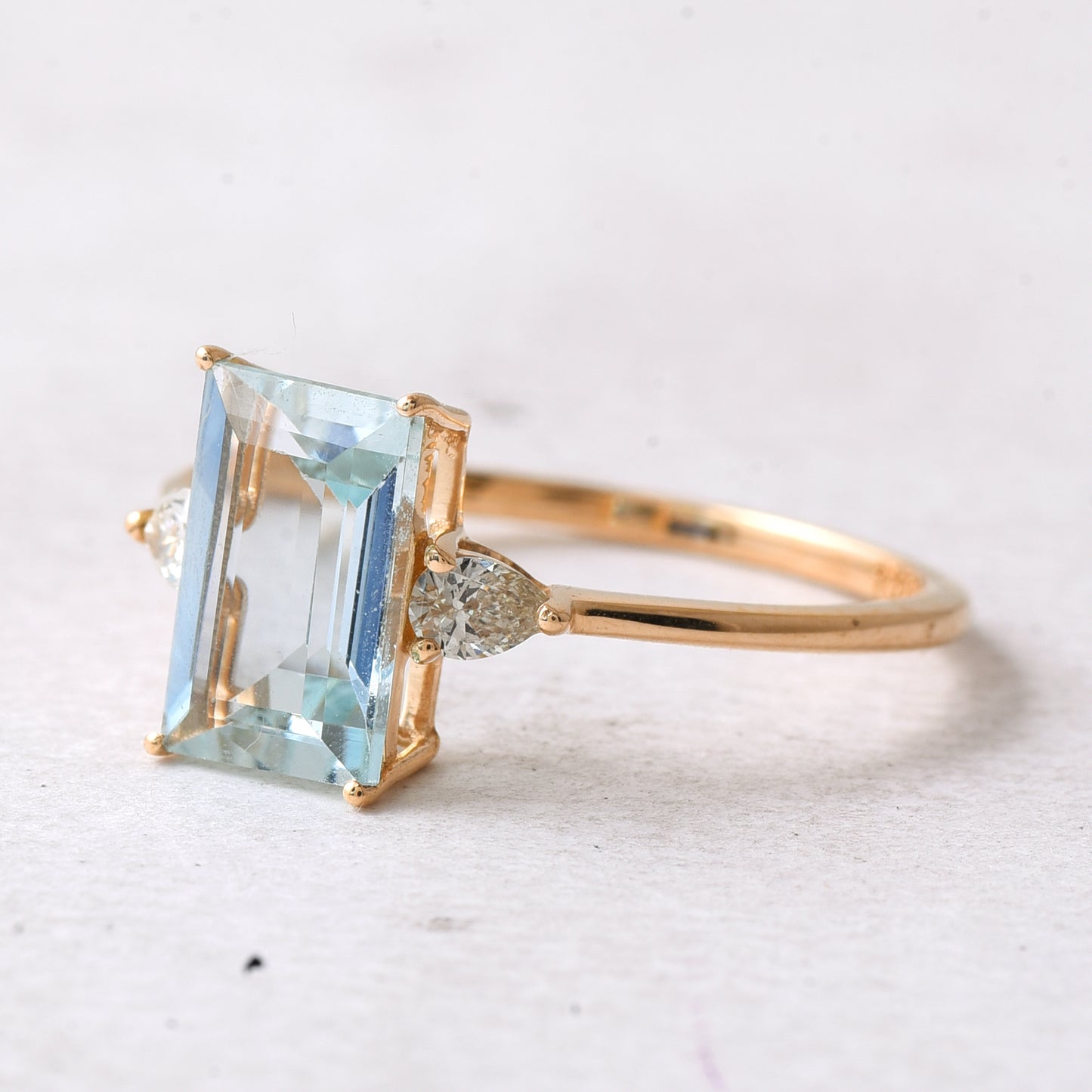 1.65 Ct Rectangle Step Cut Natural Aquamarine 14K Gold Ring