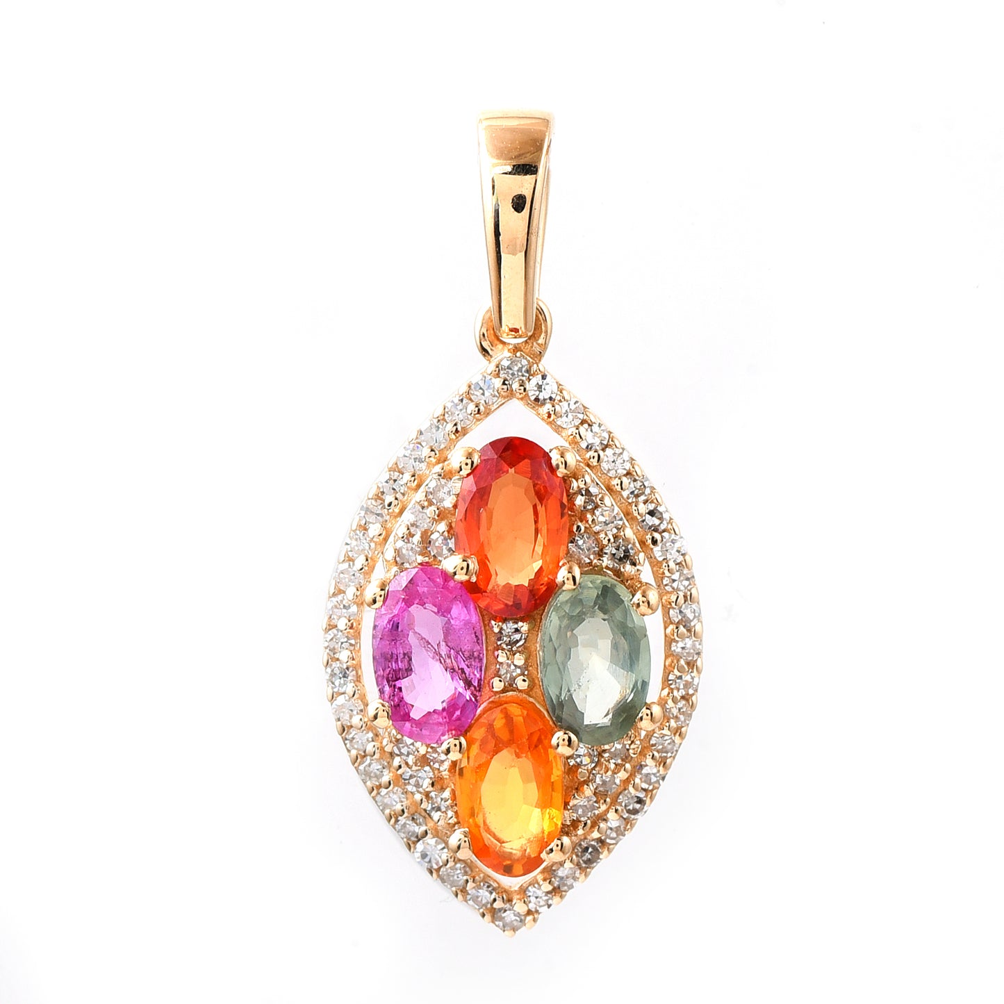 1.36 Ct Oval Mixed Cut Natural Multi-Coloured Sapphire 14K Gold Pendant