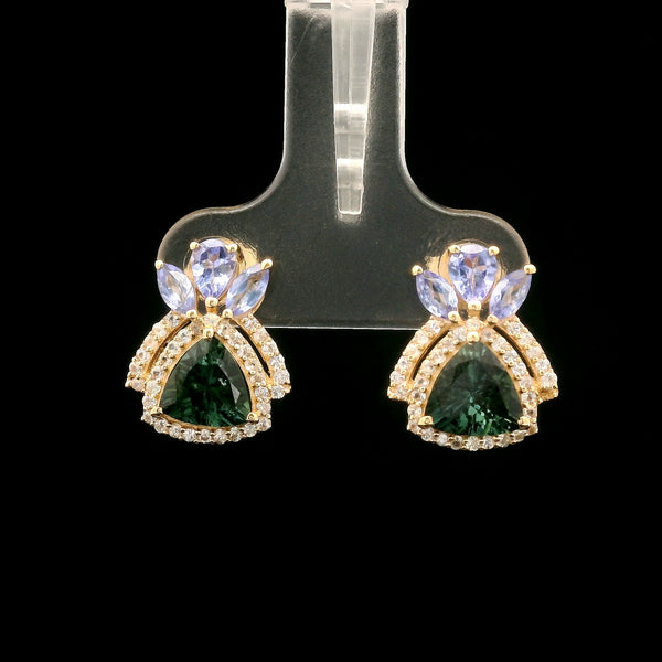 2.18 Ct Trillion Tourmaline 14K Gold Earrings