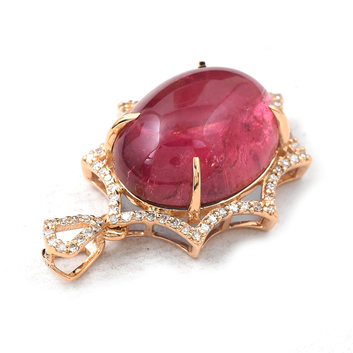 11.03 Ct Oval Cabochon Cut Natural Pink Tourmaline 14K Gold Pendant