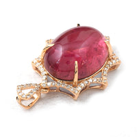 11.03 Ct Oval Cabochon Cut Natural Pink Tourmaline 14K Gold Pendant
