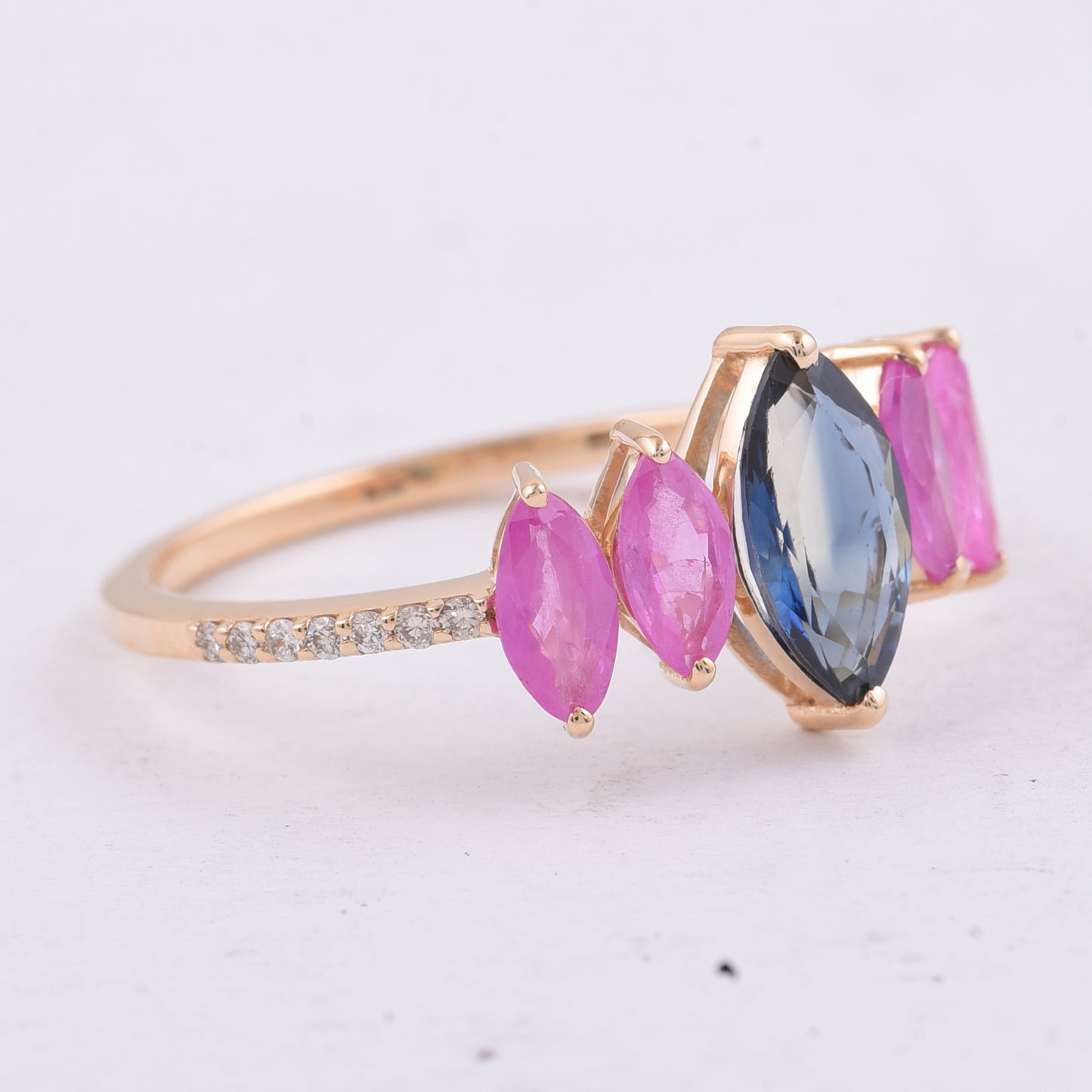 1.82 Ct Marquise Natural Multi-Coloured Sapphire 14K Gold Ring
