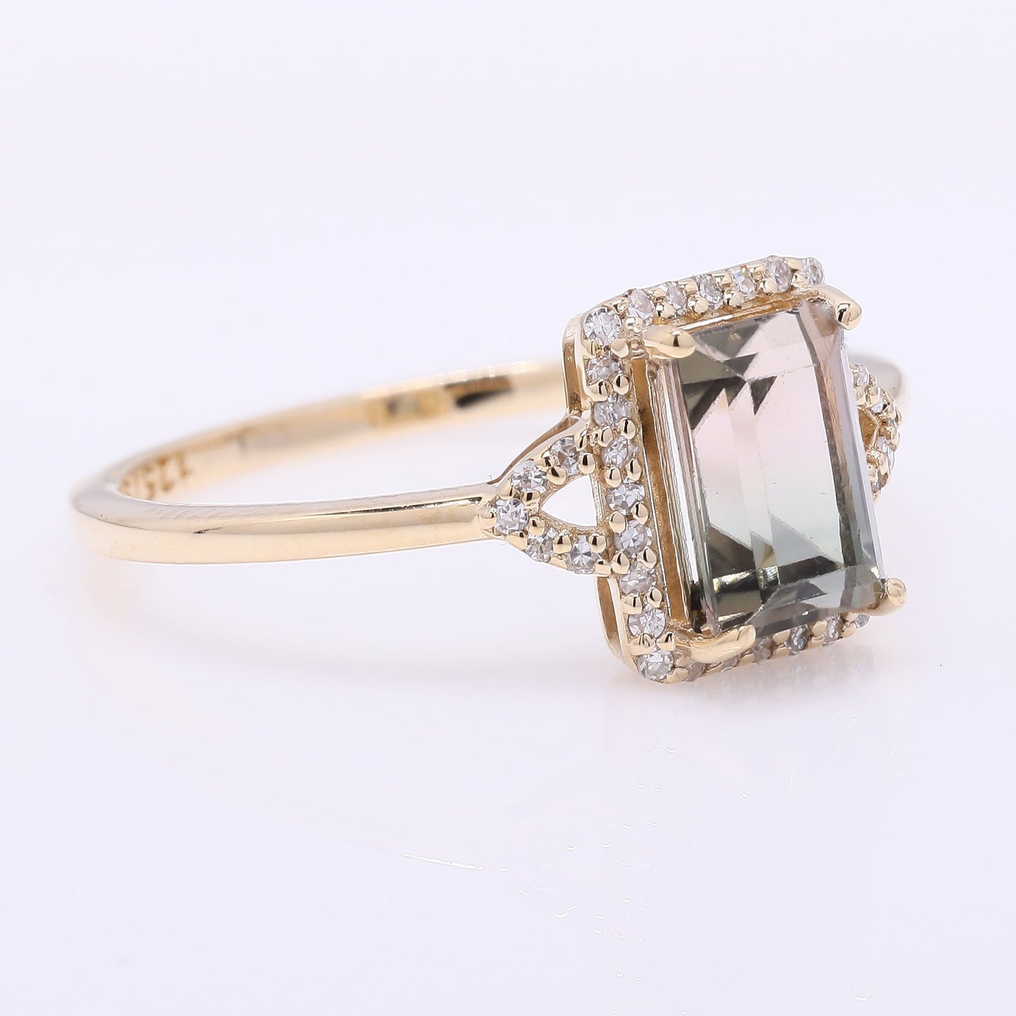 1.46 Ct Rectangle Step Cut Natural Watermelon Tourmaline 14K Gold Ring