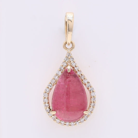 2.63 Ct Pear Cabochon Natural Tourmaline 14K Gold Pendant