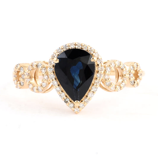 1.67 Ct Pear Mixed Cut Natural Corundum Sapphire 14K Gold Ring