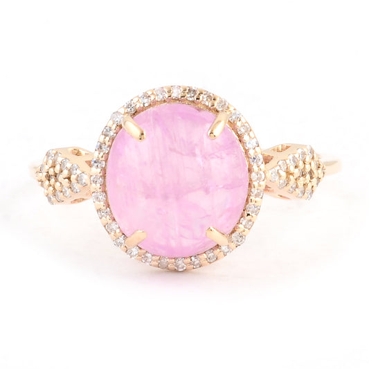 4.95 Ct Oval Cabochon Natural Corundum Pink Sapphire 14K Gold Ring