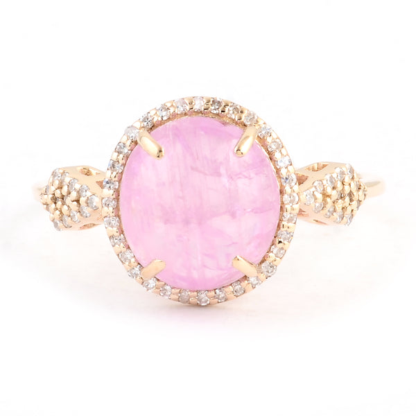 4.95 Ct Oval Cabochon Natural Corundum Pink Sapphire 14K Gold Ring