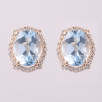 3.14 Ct Oval Blue Topaz 9K Gold Earrings