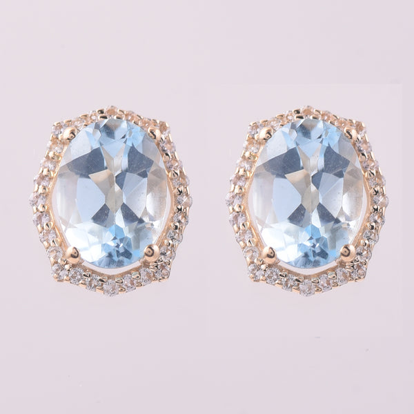3.14 Ct Oval Blue Topaz 9K Gold Earrings