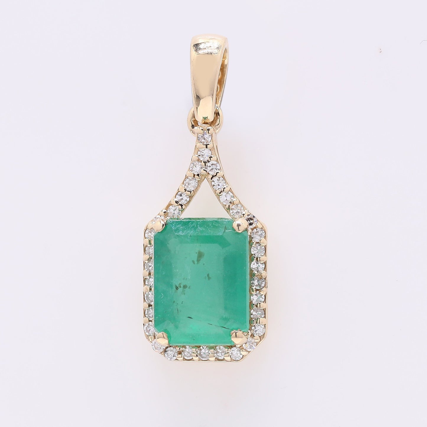1.57 Ct Octagon Step Cut Natural Emerald 14K Gold Pendant