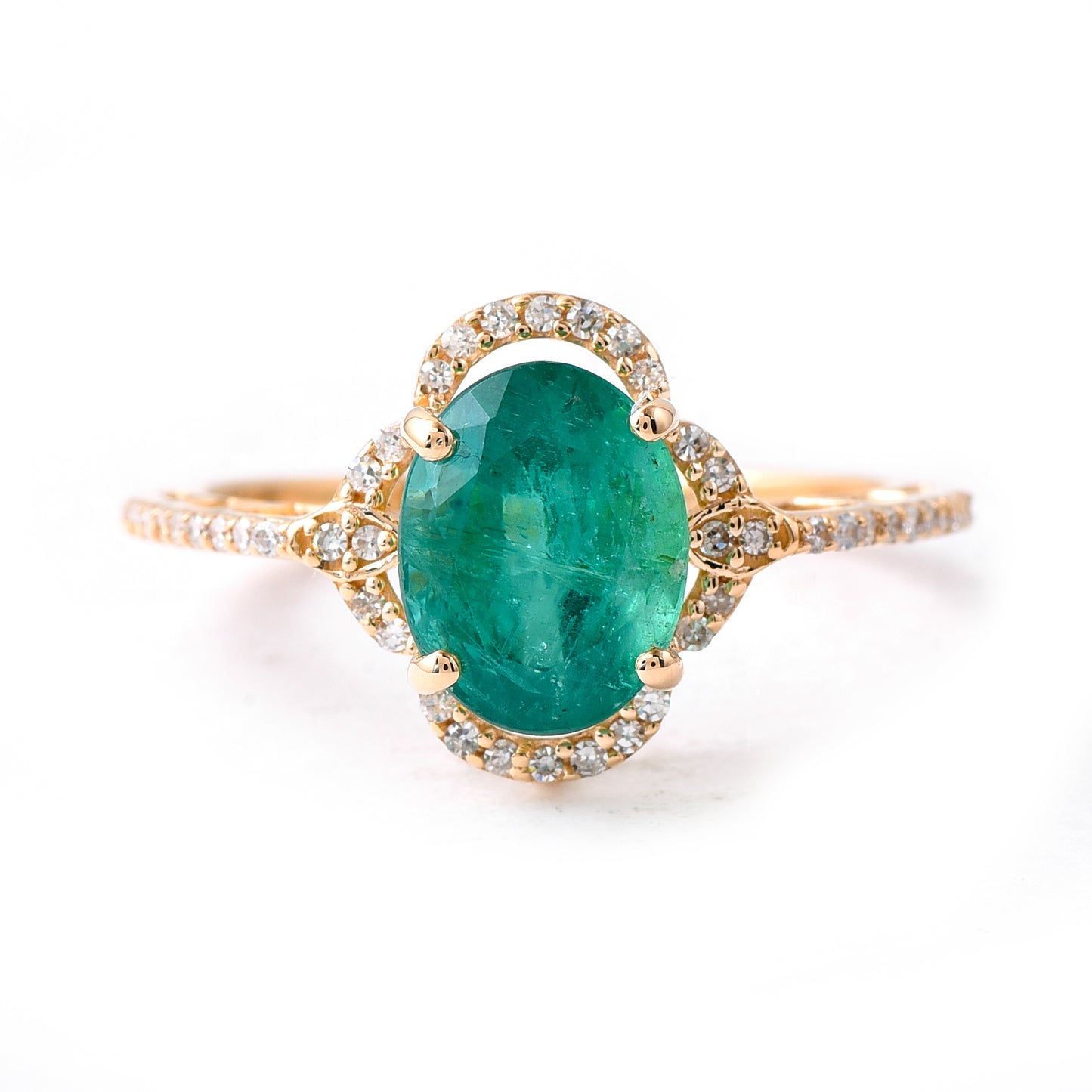 2.61 Ct Oval Mixed Cut Natural Emerald 14K Gold Ring