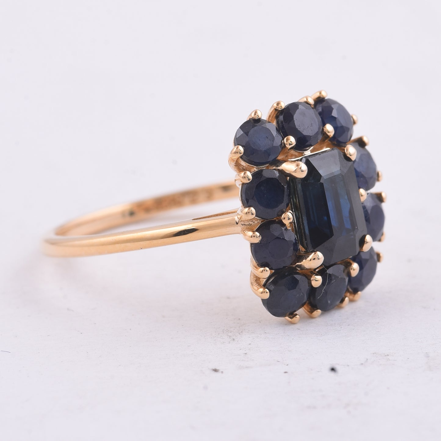 2.96 Ct Round Mixed Cut, Octagon Step Cut Natural Sapphire 14K Gold Ring