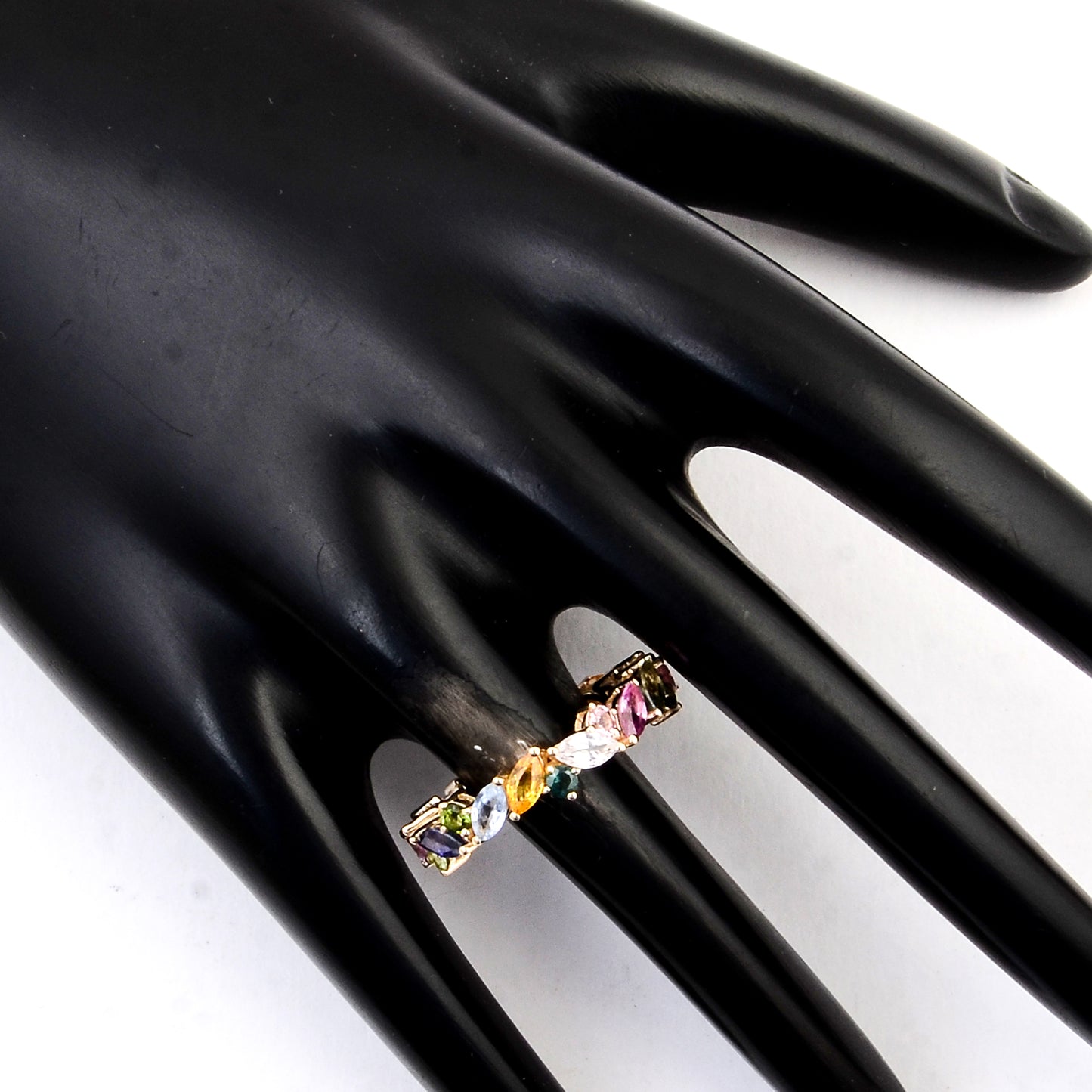 3.25 Ct Marquise Multi Sapphire 14K Gold Ring