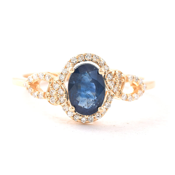 1.42 Ct Oval Mixed Cut Natural Sapphire 14K Gold Ring