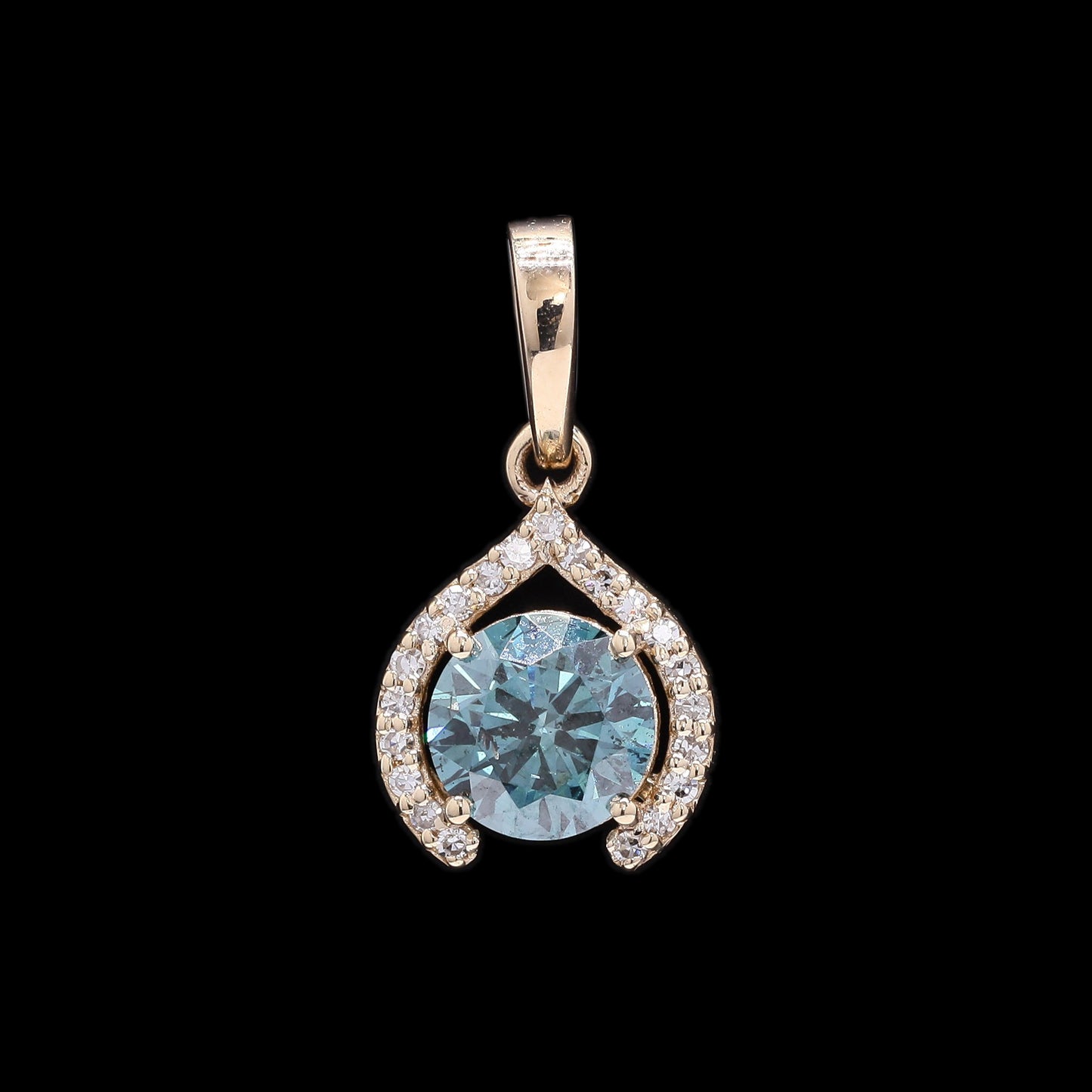 0.76 Ct Round Blue Diamond 14K Gold Pendant
