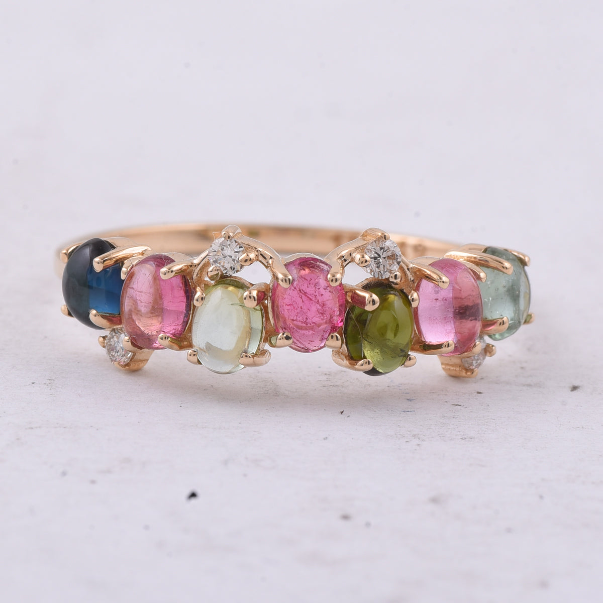 1.31 Ct Oval Natural Multi Coloured Tourmaline 14K Gold Ring
