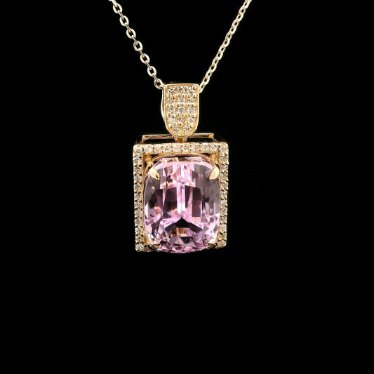 6.28 Ct Cushion Kunzite 14K Gold Pendant