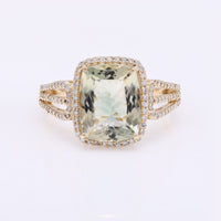 4.14 Ct Rectangular Cushion Mixed Cut Natural Plagioclase Feldspar Sunstone 14K Gold Ring