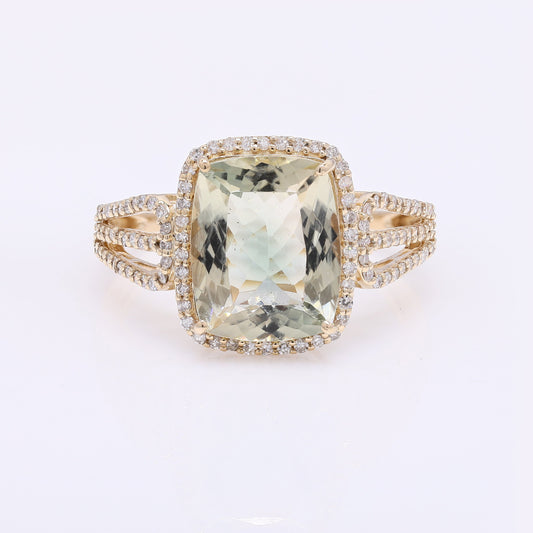 4.14 Ct Rectangular Cushion Mixed Cut Natural Plagioclase Feldspar Sunstone 14K Gold Ring