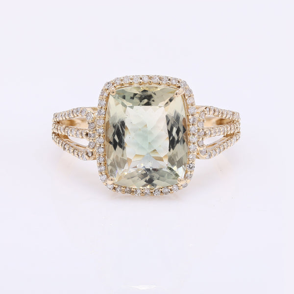 4.14 Ct Rectangular Cushion Mixed Cut Natural Plagioclase Feldspar Sunstone 14K Gold Ring