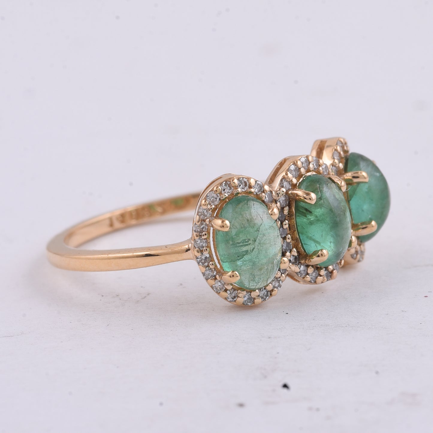 1.41 Ct Oval Cabochon Cut Natural Emerald 14K Gold Ring