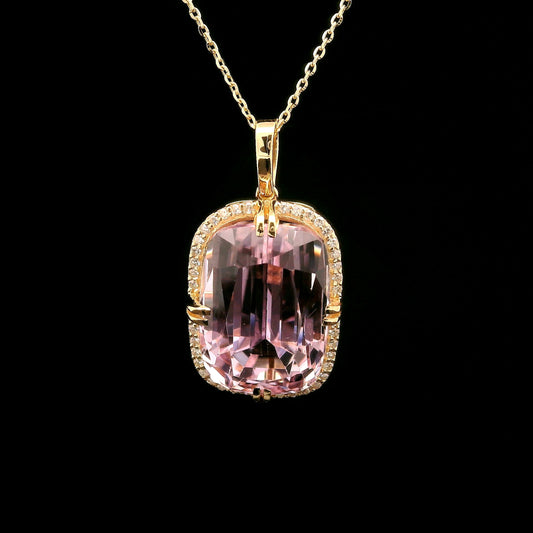 13.71 Ct Cushion Kunzite 14K Gold Pendant